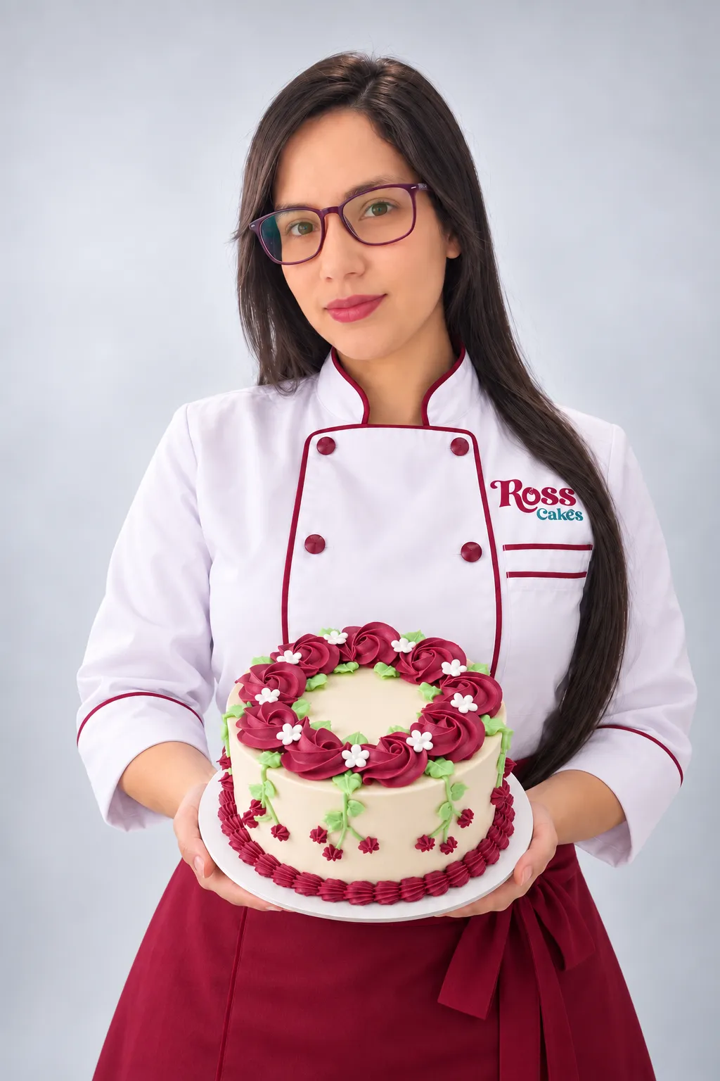 Rosmil González, repostera de Ross Cakes, con una torta